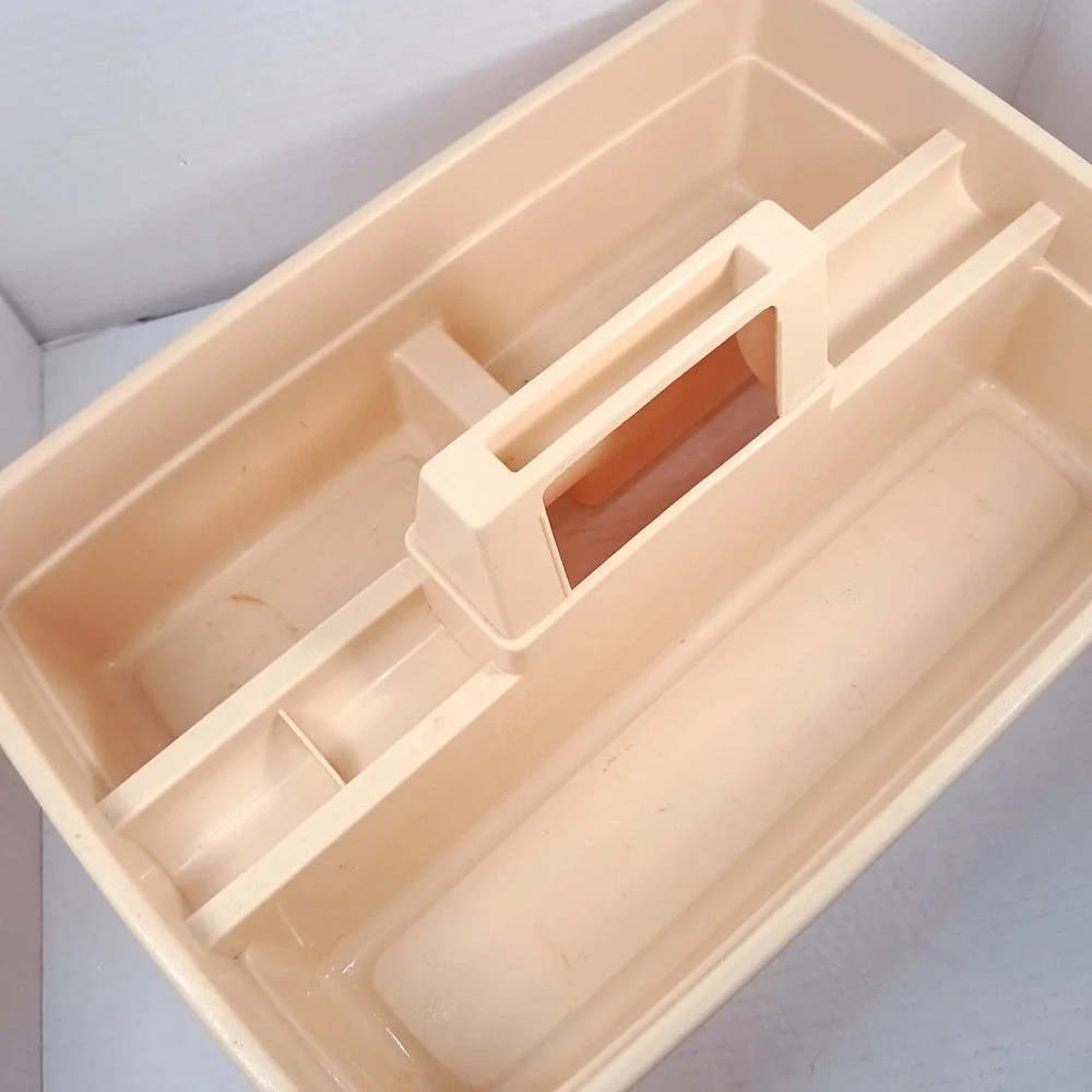 Vintage Rubbermaid 3154 Divided Storage Roughneck Carry Caddy toolbox USA almond